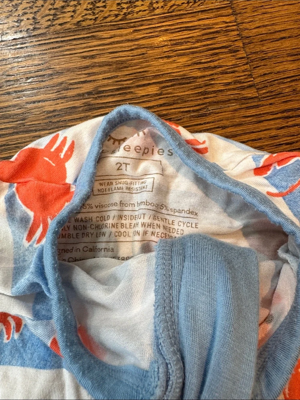 Little Sleepies Blue & White Striped Footie with Red Lobsters